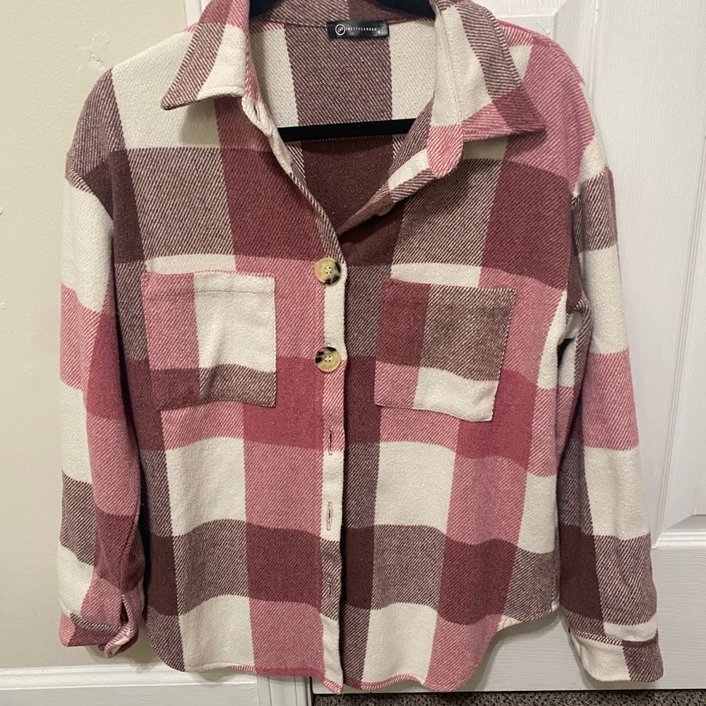 Plaid Button-Up Shirt/Jacket in Pink and Cream